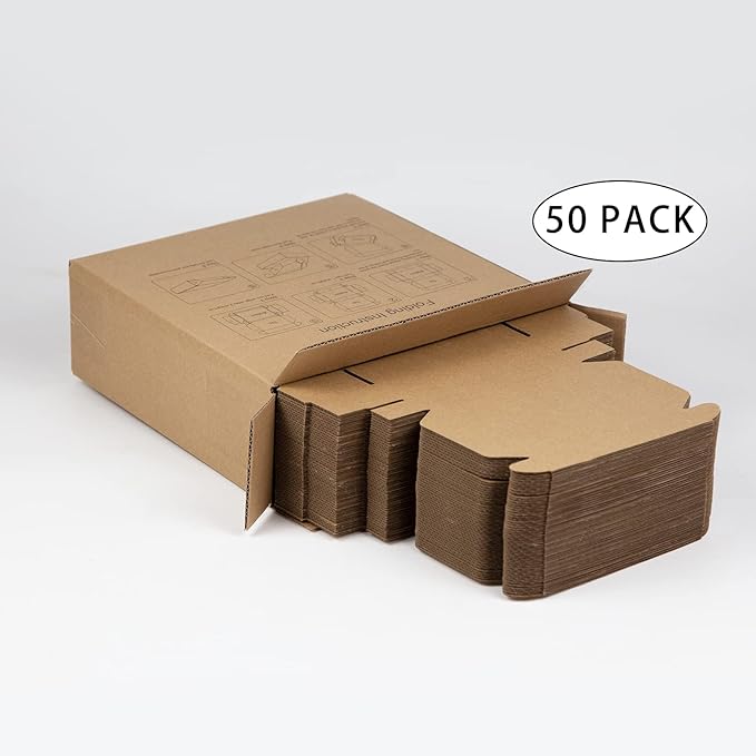 50 Pack 6x4x1 Inches Small Shipping Boxes, Brown Corrugated Cardboard Boxes, Moving Mailing Packing Box
