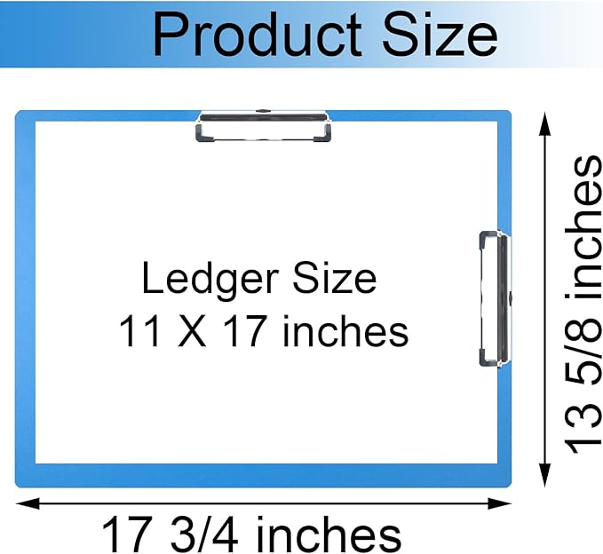 Acocony 11x17 Clipboard Double Clip Super Tough Extra Large Clipboard Not Fragile Low Profile Clip 11 x 17 Clipping PP Plastic Blue Pack of 1