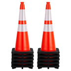 Traffic Cones 28", PeakPursuit 10 PCS Safety Cones, PVC Orange Safety Road Parking Cones with 2 Reflective Collars,Hazard Construction Cones for Home Traffic Parking