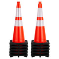 Traffic Cones 28", ExploreHorizon 10 PCS Safety Cones, PVC Orange Safety Road Parking Cones with 2 Reflective Collars,Hazard Construction Cones for Home Traffic Parking