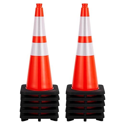 Traffic Cones 28", ExploreHorizon 10 PCS Safety Cones, PVC Orange Safety Road Parking Cones with 2 Reflective Collars,Hazard Construction Cones for Home Traffic Parking