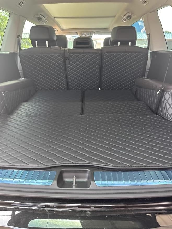 Full Coverage Trunk Liner for Mercedes GLS Class 2+3+2 Seater 2020-2025(with Vent on Left Side of Trunk) Rear Cargo Mat+Backrest Mat+Both Sides Panel Trunk Cover(Black w/Black Stitching)