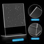 PecMuikee Slant Back Acrylic Sign Holder 8.5 x 11, Clear Picture Photo Frames Display Stand- Freestanding Tabletop Display Stand for Retail, Office, Restaurant , Flyers and Posters (30 Pcs)