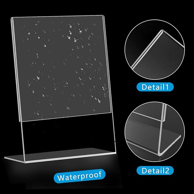PecMuikee Slant Back Acrylic Sign Holder 8.5 x 11, Clear Picture Photo Frames Display Stand- Freestanding Tabletop Display Stand for Retail, Office, Restaurant , Flyers and Posters (30 Pcs)