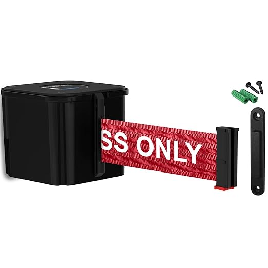 WM412 Retractable Belt Wall Mounted Smooth Black Crowd Control Barrier and Receiving End, 20' Authorized Access Only Belt