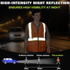 Safety Vest Customize Logo with 5 Pockets & Zipper Reflective High Visibility Vest Class 2 Outdoor Workwear