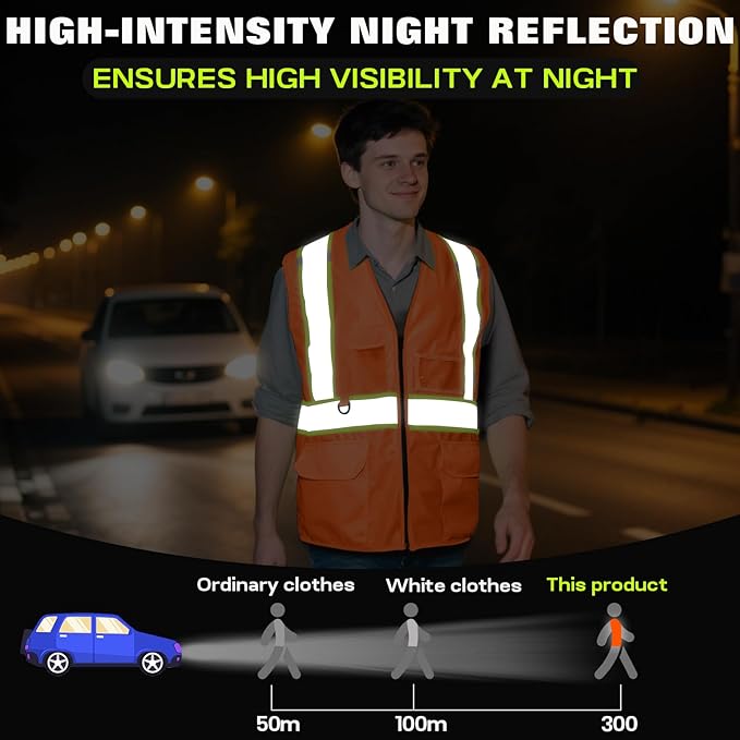 Safety Vest Customize Logo with 5 Pockets & Zipper Reflective High Visibility Vest Class 2 Outdoor Workwear