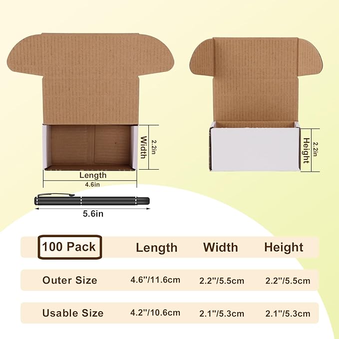 WIFTREY 100 Pack 4.6x2.2x2.2 Small Shipping Boxes for Packing Small Business, White Corrugated Cardboard mailing Box for Shipping