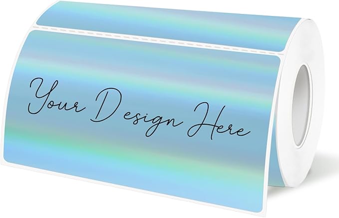 2x4 Inch Holographic Thermal Labels, Blue Direct Thermal Stickers Label, Self-Adhesive Glitter Thermals Printer Sticker Labels, Perforation Line Design- 200Pcs