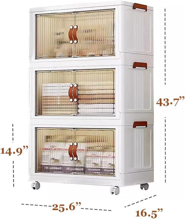 4 Tier Plastic Stackable Storage Bins and Boxes Organizer, Foldable Containers, Stackable Closet Organizers, Collapsible Boxes, White (3 Tier, 25.8″)