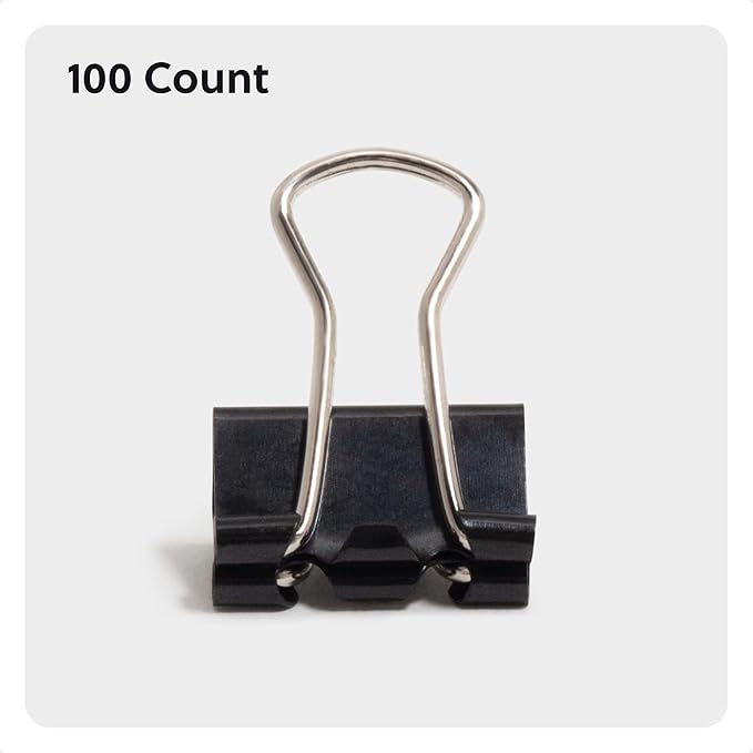U Brands Binder Clips, Micro 1/2-Inch Width, 1/5-Inch Paper Holding Capacity, Black and Silver Steel, 100-Count - 650U08-24