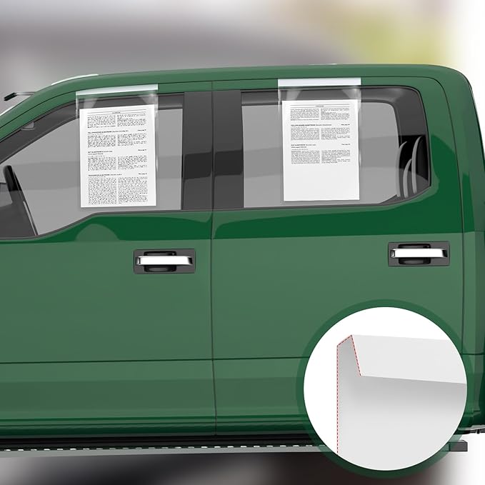 50 Pack Clip on Window Form Holder Buyers Guide Window Hangers Buyers Guide Holder Sleeves 9 x 13 Clear Plastic Pouch Form Hangers for Car Dealership Supplies