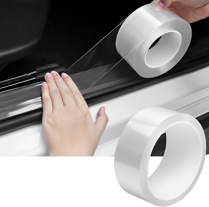 DGSL Car Door Edge Guards Door Sill Protector, 0.8In x 9.8Ft 5D Carbon Fiber Car Wrap Film, Vinyl Automotive Wrap Film Anti-Collision Fits for Most Car(Transparent)