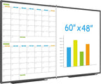 JILoffice Magnetic Foldable Dry Erase Calendar Whiteboard Combo, 2 Month Calendar Board & White Board 60 X 48 Inch, Black Aluminum Frame Wall Mounted Board for Office Home and School