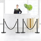 Crowd Control Stanchion Set, 4 Packs Stanchion Set with 4.92 ft/1.5 m Black Retractable Belt and 2 Ropes, Black Crowd Control Barrier for Theaters, Parties, Wedding, Exhibition
