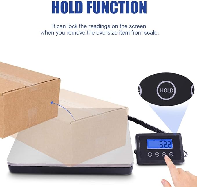 Fuzion Shipping Scale 360lb x 0.1lb, Stainless Steel Postal Scale with Timer/Hold/Tare, Digital Shipping Scale for Packages/Luggage, Battery & AC Adapter