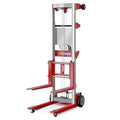 122" 400lbs Material Lift Winch Stacker with Upgrade Effortless Winch, Hand Winch Lift Truck with Fixed-Leg, Manual Material Lifter Pallet Stacker for Contractor, Workshop, Industrial, Red