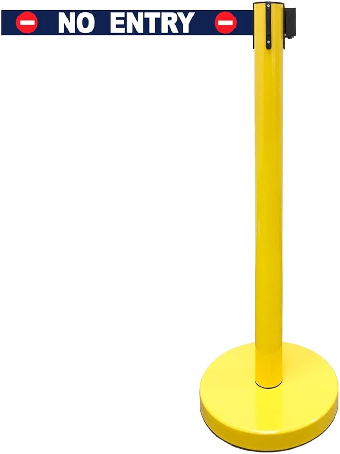 Retractable Stanchion, 6 SPECIALTY Posts + Signframe, 36" Ht, 78" Special Event & Holiday Theme Belt + Bonus Replacement Cassettes + Wall Receiver (YEL Post/No Entry Belt)