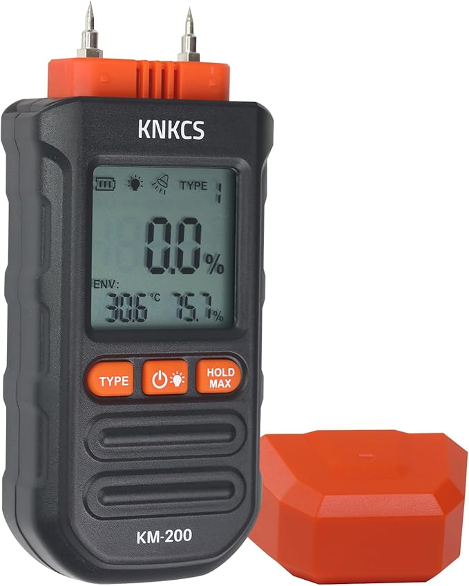 Wood Moisture Meter for Lumber - Ideal Moisture Meter for Wood, Firewood, Lumber, Bricks, Floors, Drywall - Accurate to 0.1% with Backlit LCD, Temperature & Humidity Display