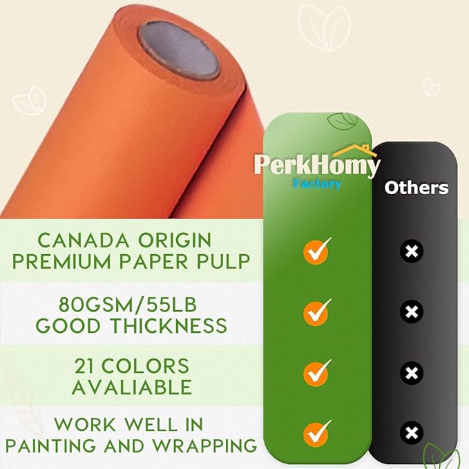 PerkHomy 24" x 2,400" (200') OrangeRed Kraft Paper Roll for Craft Bulletin Board Paper Art Table Covering Crafting Gift Wrapping Bouquet Packing Parcel 80GSM 55LB (OrangeRed, 24" x 200')