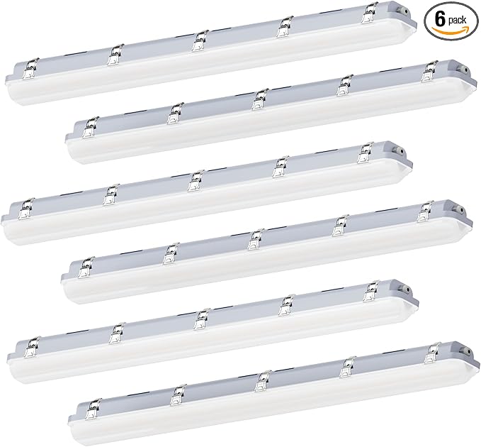 JTT 4FT LED Vapor Tight Light, 60W/50W/40W IP65 Waterproof LED Outdoor Indoor Shop Light 6000K/5000K/4000K CCT, Vapor Proof Fixture for Garage Shop Basement Barn Car-Wash, 6-Pack ETL