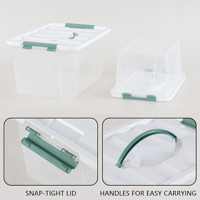 2-Pack Plastic Lidded Storage Box with Handle, Organizing Container with Lid and Latching Buckles (7 Quart/14 Quart)