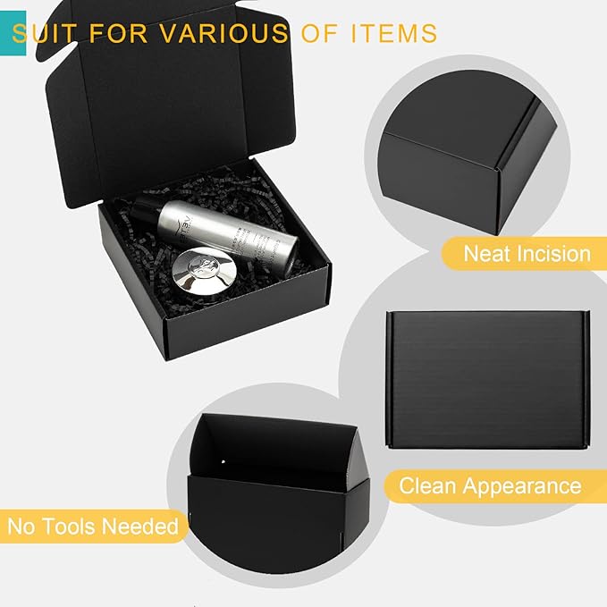 Mcfleet 6x6x2" Small Black Shipping Boxes - 24 Pack Corrugated Cardboard Mailing Box Packaging for Small Business - Tab Locking Literature Mailer Flat Empty Gift Packing Supplies