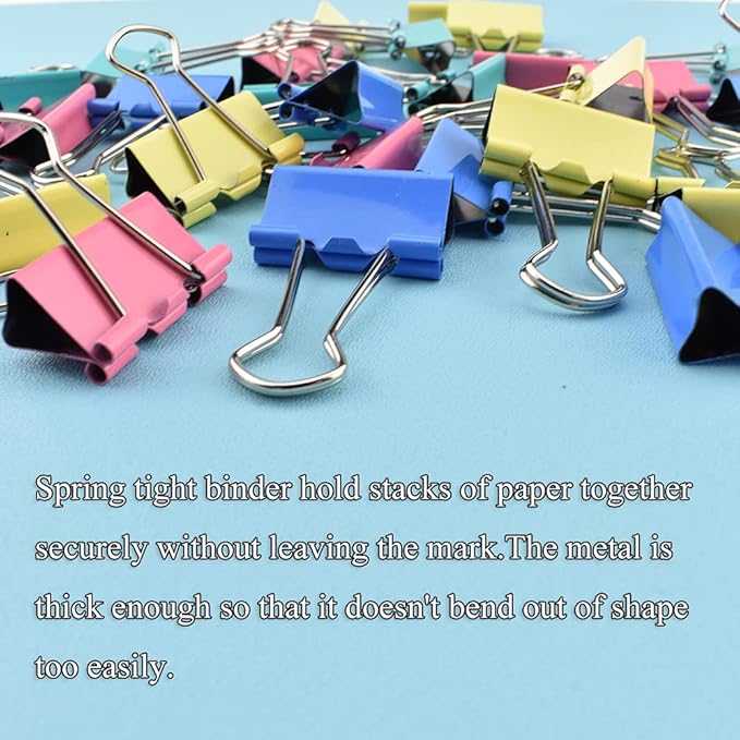 HAHIYO Binder Clips Paper Clamps Spring Steel Sturdy 0.98 inches Width 0.31 Inch Capacity No Sharp Edges Heavy Duty Tight Grip Reusable Color Metal Bright Finish for Home Office School 28 Pack