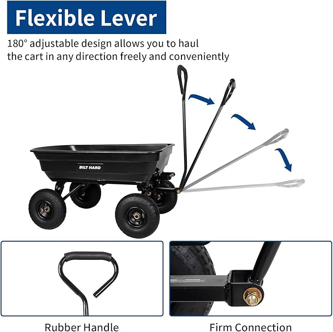 BILT HARD 600 lbs Poly Garden Dump Cart with 180° Rotating Handle, 4 Cu.Ft. Capacity Heavy Duty 4 Wheel Garden Carts for Yard, Outdoor