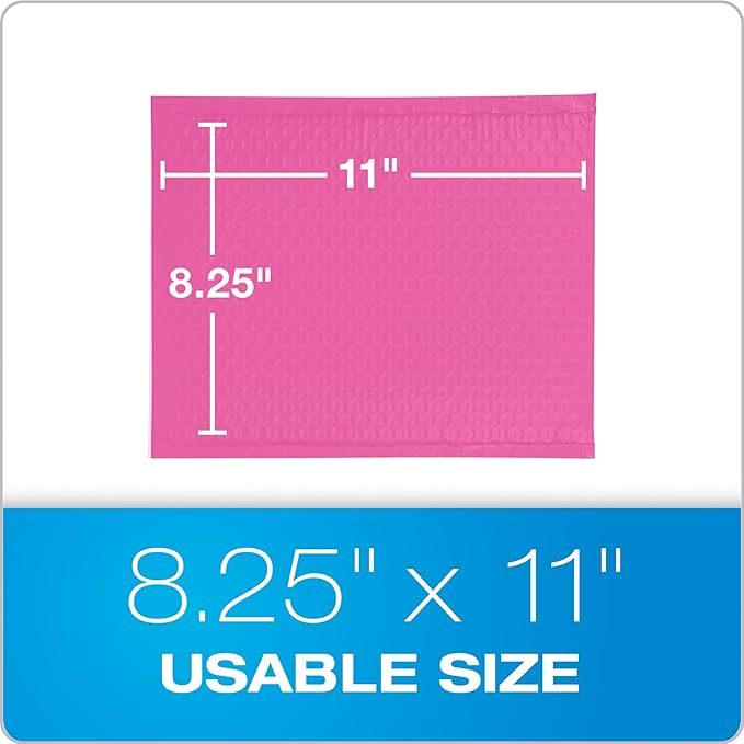 Quality Park Bubble Mailers, 8.25 x 11 Shipping Envelopes, Water Resistant Pink Poly Padded Envelopes, Redi-Strip Peel Off Closure, 25/Box (QUA85861)