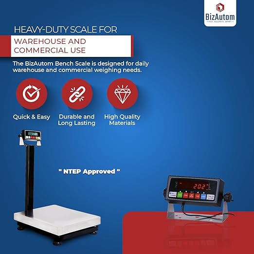 Bench Scale NTEP Approved for Warehouse & Commercial Use, 800 lb Capacity x 0.05 lb Accuracy, 16 x 20 Inch Platform with Digital Weight Indicator