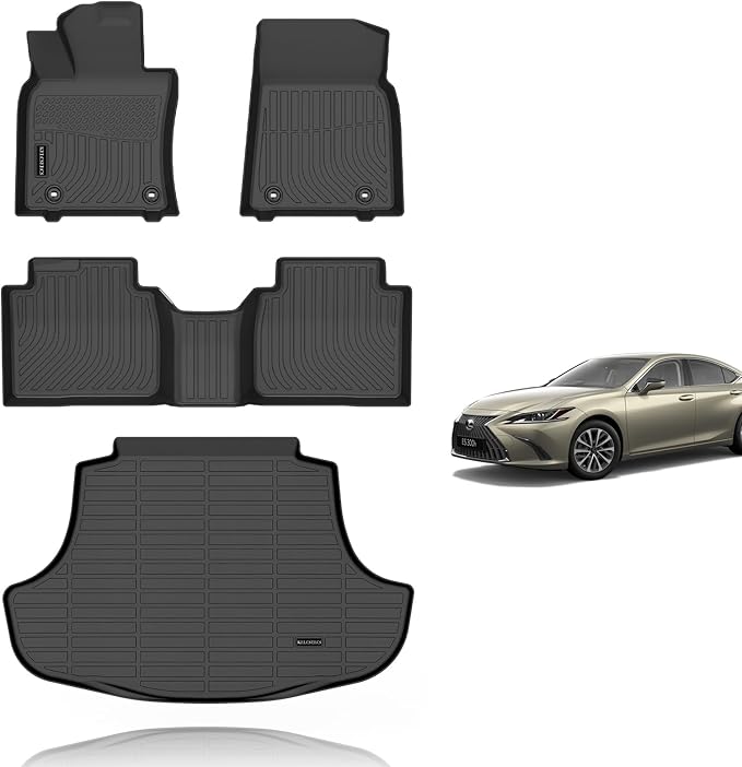 KELCSEECS® Floor Mats & Cargo Liner for 2019-2024 Lexus ES ES350 ES300h & 2025 Lexus ES300h,All Weather Protection TPE Floor Liners Front& Rear Row Full Set ES Accessories Black