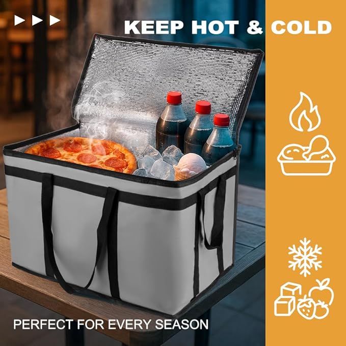 XXXL Insulated Food Delivery Bag - Reusable Thermal Cooler Grocery Bags for Catering & Delivery, Pizza Carrier for Events, Large Capacity Bag Keeps Food Hot/Cold for Shopping, Commercial (with Base)