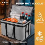 XXXL Insulated Food Delivery Bag - Reusable Thermal Cooler Grocery Bags for Catering & Delivery, Pizza Carrier for Events, Large Capacity Bag Keeps Food Hot/Cold for Shopping, Commercial (Gray, 1PK)
