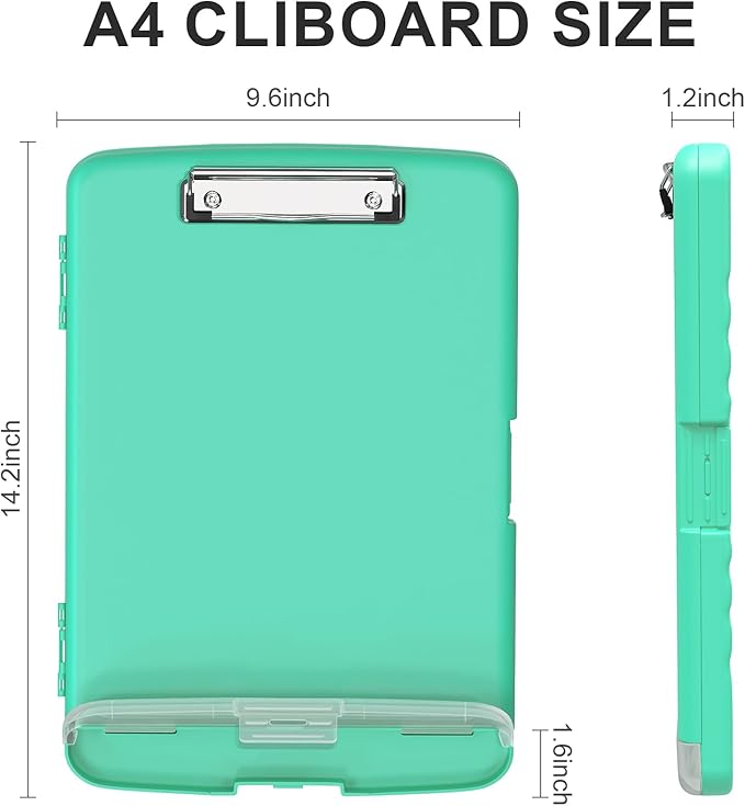 Plastic Clipboard with Storage, 8.5 x 11 Storage Organization Box Side-Opening, Heavy Duty Clip Board with Pen Holder and Paper Folder for Nurses, Teachers, Office & School Supply, Green