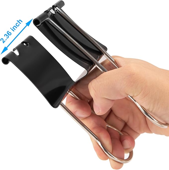 OWLKELA 2.4 inch Extra Jumbo Binder Clips 2 Pcs, Large Paper Clip, Big Paper Clamps, Binder Clips Large Size for Home, School and Office Supplies