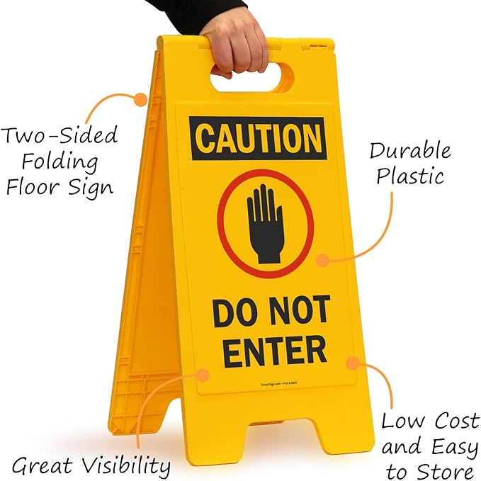 SmartSign Folding Floor Sign, Legend "Do Not Enter" with Graphic, 25" high x 12" wide, Black/Red on Yellow