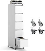5 Drawer Mobile File Cabinet, Metal Filing Cabinet with Lock and Wheels, Home Office Rolling File Cabinets for Legal/Letter Hanging File Folders, Un-Assembled (White)