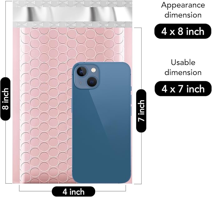 Fuxury Bubble Mailers 4x8 Inch Light Pink 200 Pack Padded Envelopes Usable Size 4x7" Thick Mailing Envelopes Bubble Opaque Padded Mailers Shipping Bags for Mailing Jewelry Makeup Small Business#000
