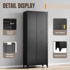 Yizosh Metal Pantry Cabinet, 75" Kitchen Pantry with 2 Door and 4 Adjustable Shelves,Black Metal Pantry Storage Cabinet,Cupboard for Kitchen,Dining Room,Living Room and Bathroom