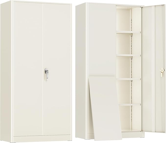 Greenvelly Metal Garage Storage Cabinet with 2 Doors and 4 Adjustable Shelves, 72”H Steel Lockable Storage Cabinet,Tall Metal Cabinet Locking File Cabinet for Office,Home, Garage, Gym, School