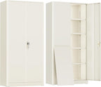 Greenvelly Metal Garage Storage Cabinet with 2 Doors and 4 Adjustable Shelves, 72”H Steel Lockable Storage Cabinet,Tall Metal Cabinet Locking File Cabinet for Office,Home, Garage, Gym, School