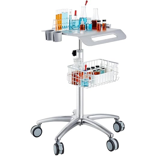 VEVOR Medical Cart, Salon Cart with Wheels, Mobile Trolley Cart 26.77"-42.91" Height Adjustable, Metal Stations for Hair Stylist, Clinic, Beauty