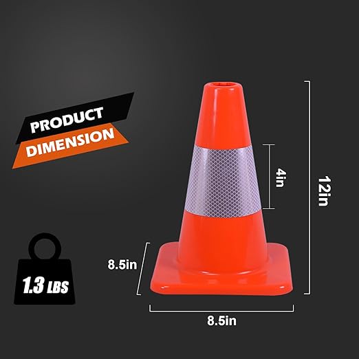 8 Pack 12" Traffic Safety Cones with Reflective Collars, Orange Construction Cone, Restorable Parking Cones, Heavy Duty Road Cones for Parking Lot, Traffic Control, Driveway Road Parking