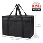 Bodaon 1-Pack Insulated Food Delivery Bag, XX-Large Reusable Grocery Shopping Bag, Frozen Food Cold, Cooler Bags with Zippered Top, Black