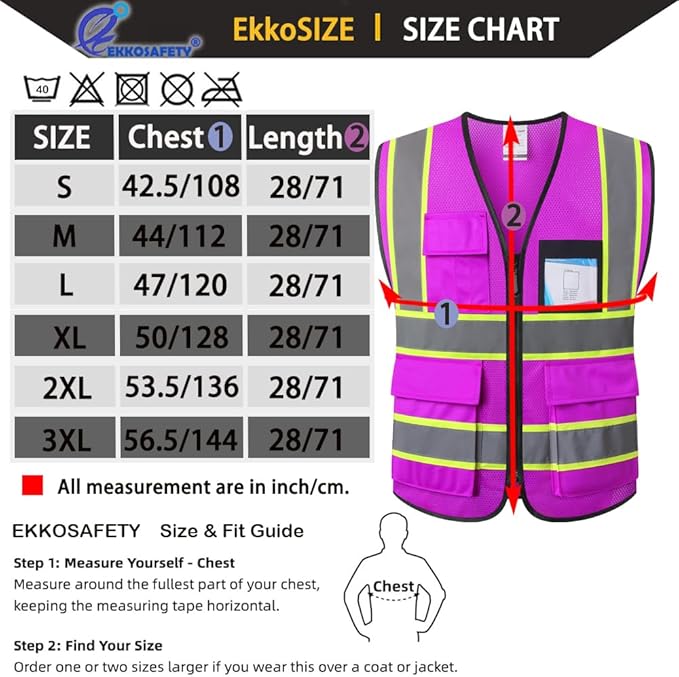 Purple Safety Vest for Men Women Reflective with 8 Pockets and Zipper Front Mesh High Visibility Vest Hi Vis Construction Work Vest,Meets ANSI/ISEA Standards(EKH1-Purple-XL)