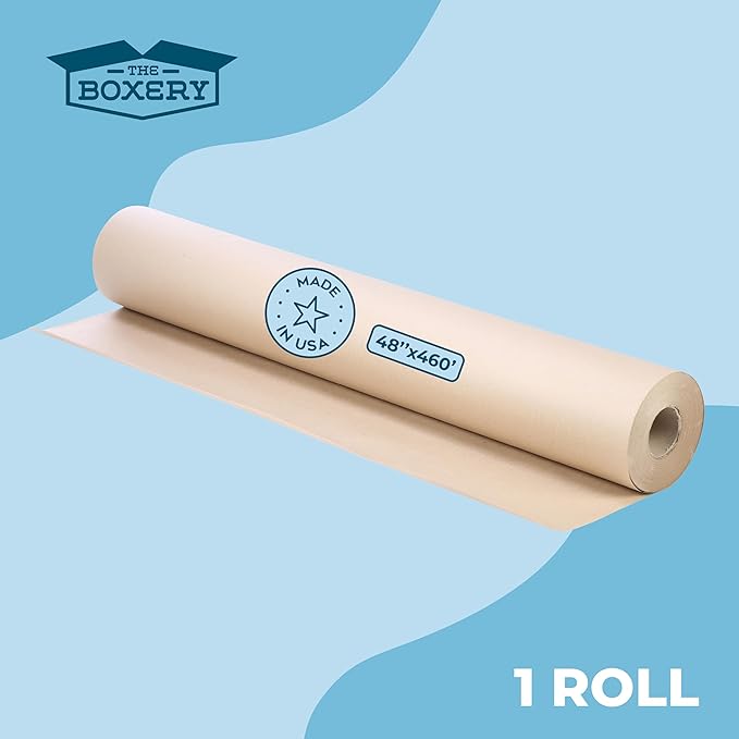 The Boxery Kraft/Brown Kraft Paper Roll, 48” x 5520” (460’)-70lb. Thickness Extra-Heavy Duty Brown Wrapping Paper,Natural Kraft Packing Paper,Void Fill,Arts and Crafts,Bulletin Boards, Gift Wrapping