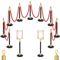 Blulu 8 Sets Stainless Steel Stanchion Set 8 Crowd Control Poles 7 Velvet Ropes and 2 A4 Sign Holders Carpet Ropes and Hollow Base Poles Easy Assembly Safety Barrier for Event Party(Black Gold)