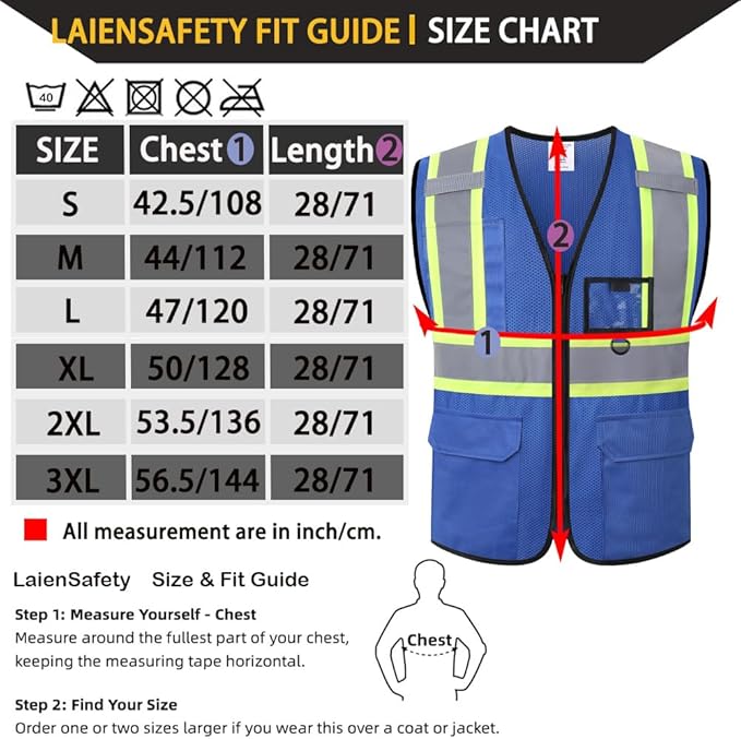 Hi Vis Reflective Safety Vest for Men Women with Multiple Pockets Mesh High Visibility Construction Work Vest,Meets ANSI/ISEA Standards(EK1-178-Blue-L)