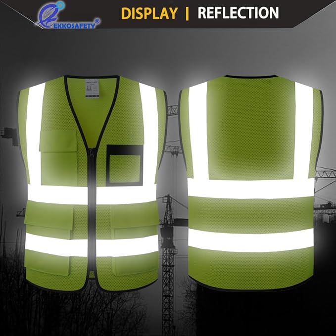 Hi Vis Reflective Safety Vest for Men Women Mesh Class 2 High Visibility Vest with Pockets,Meets ANSI/ISEA Standards(EK170-Mesh-Yellow-M)